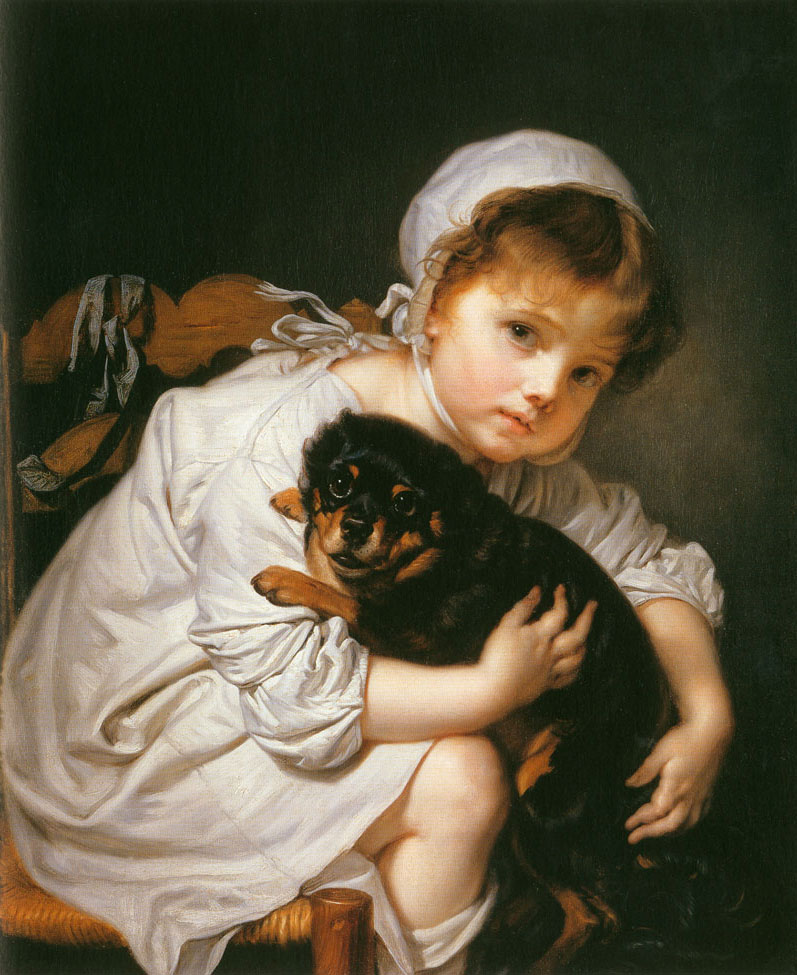 Helnwein Child: Jean Baptiste Greuze, Madame Greuze auf der Chaislongue mit Hund, 1765