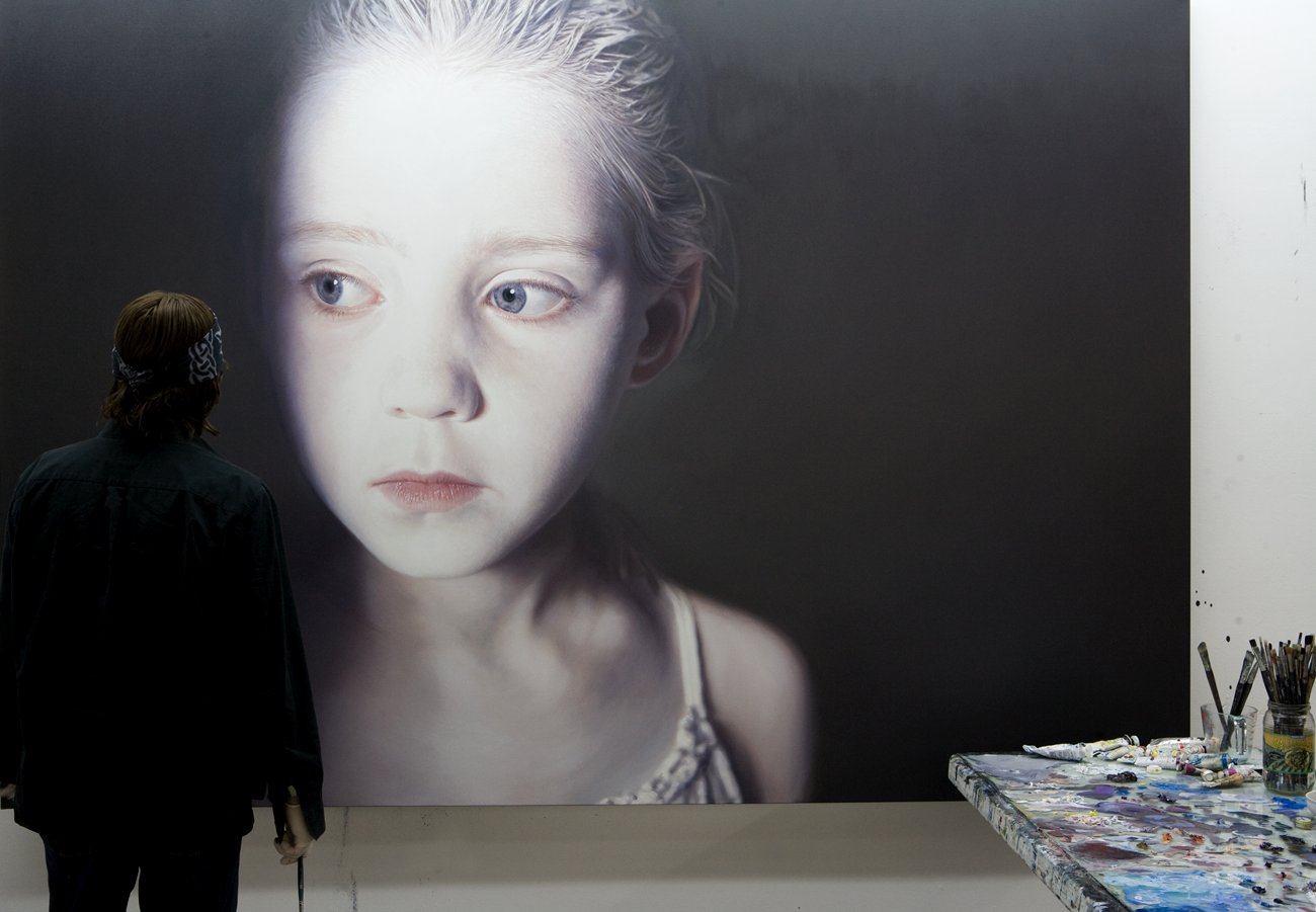 Helnwein working on the series The Murmur of the Innocents (The Disasters of War, part II), 2009